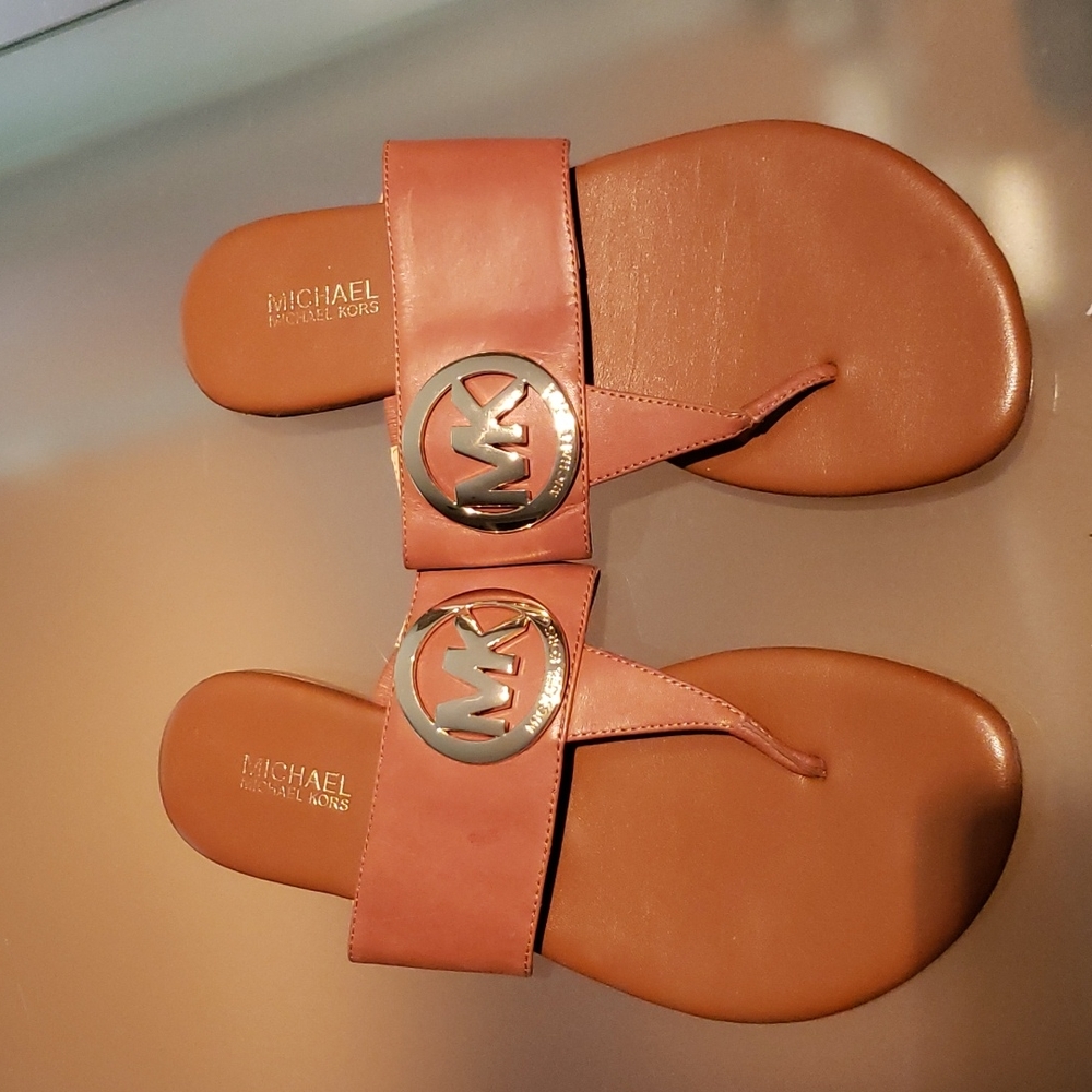 Michael Kors camel leather thong sandals